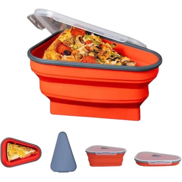 Collapsible Silicone Pizza Slice Storage Container Reusable Snap Lid Gift - Picture 1 of 16